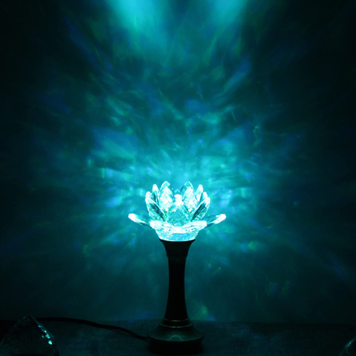 Lotus Flower Lamp Color LED Crystal Buddha Altar Decor Night Light(8in)