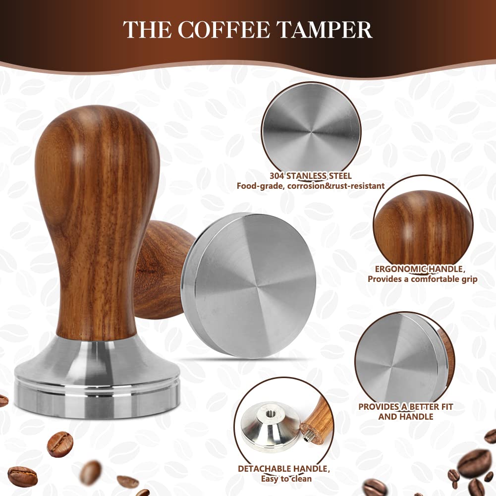Y-Step 23 PCS Coffee Tamper Set, Espresso Accessories Kit Barista Kit, with Espresso Tamper 51mm, Coffee Stirrer, Frothing Pitcher, Tamper Mat, Latte Art Pen, Sandalwood Tamper for Espresso Machine
