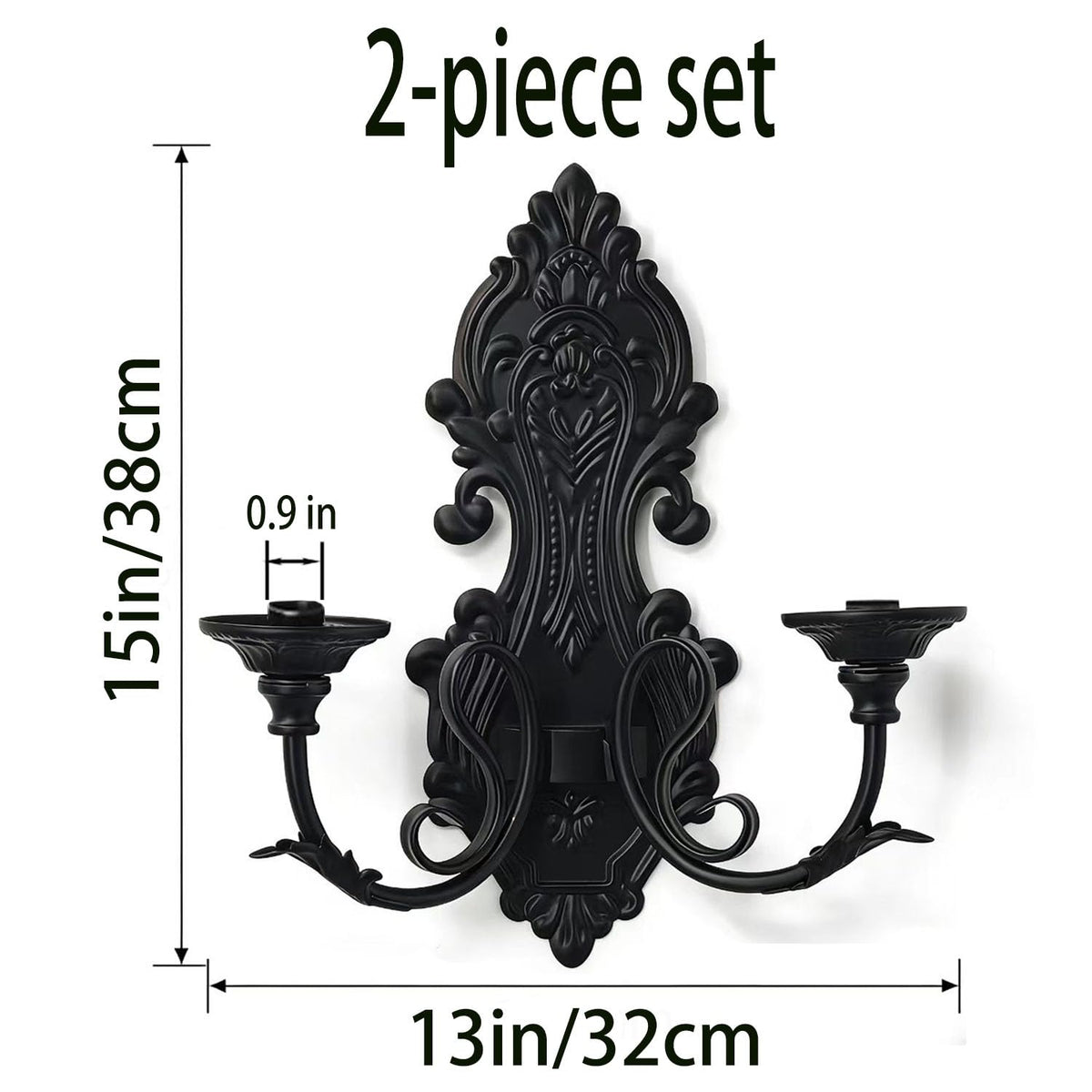 Black Metal Candle Holder Gothic Wall Decor Style Candle Sconces Set of 2, for Taper & Pillar Candle（not Contain Candles）