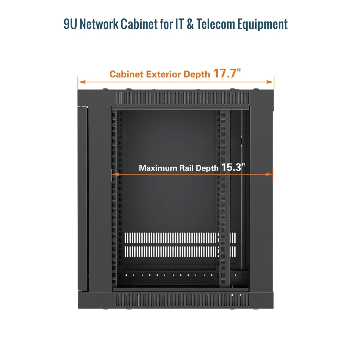 Tecmojo 9U Wall Mount Rack Cabinet, Heavy-Duty 176 Lbs High Load Capacity, 19” Enclosed Server Network Rack with Glass Door, 17.7” Deep – Elite Collection
