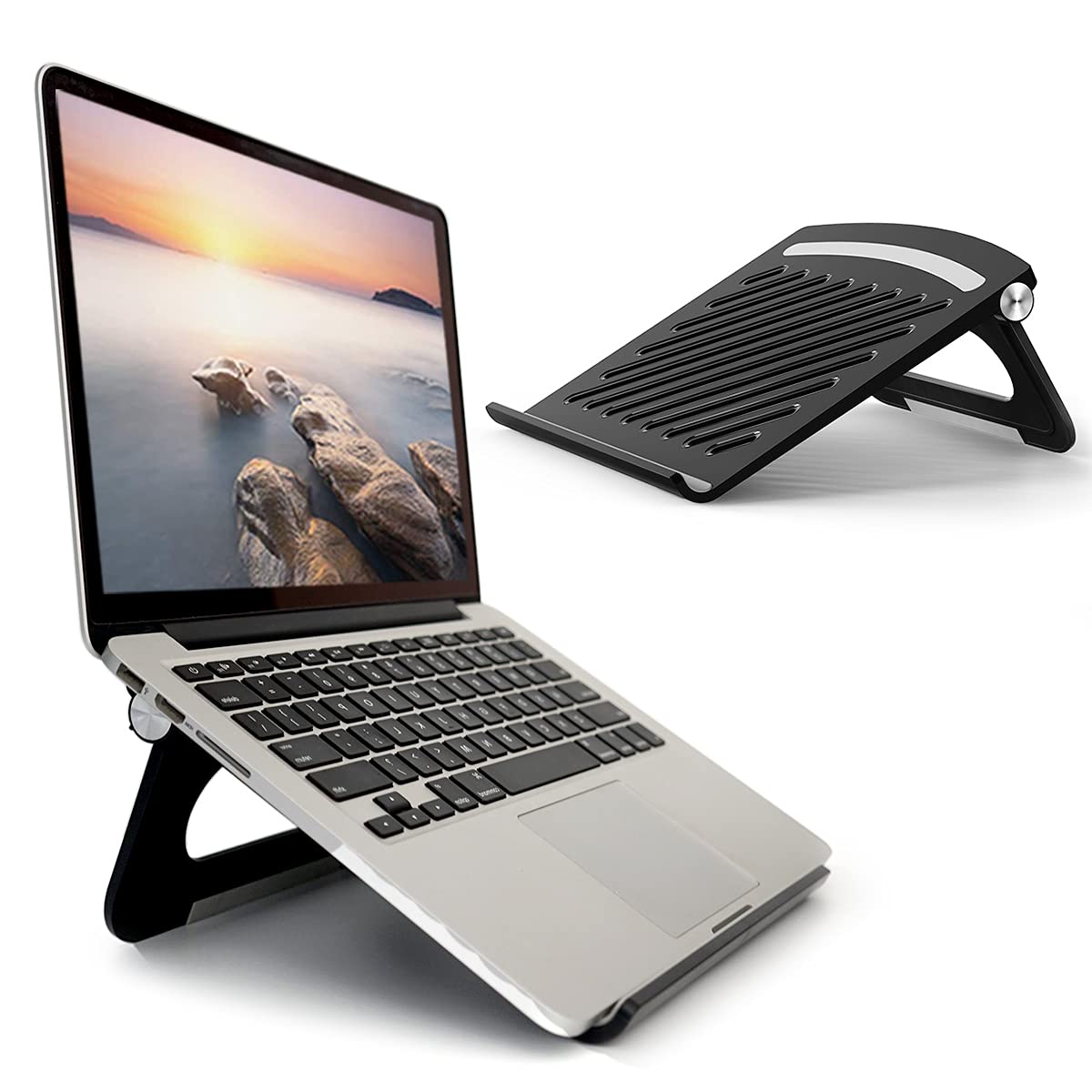 Brezze Letter Laptop Stand for Desk Stable Foldable Adjustable Multi-Angle Computer Desktop Holder Ventilated Lapdesks Riser for Mackbook, Lenovo, Dell, iPad, HP - Within 17' (Black)