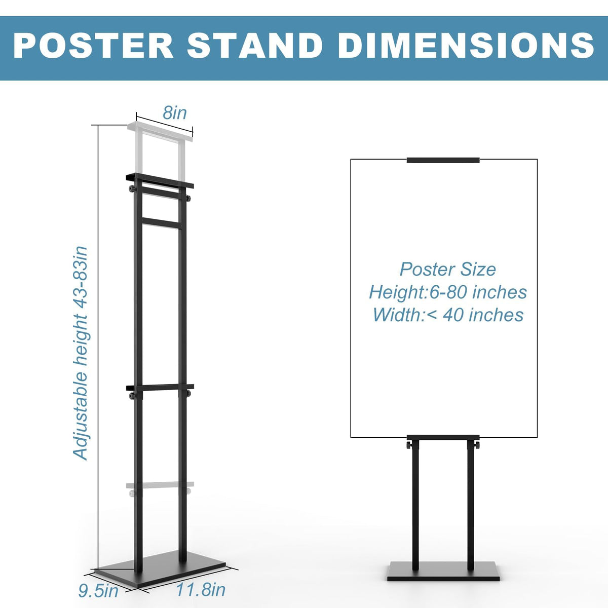 KOOV Poster Stand for Display, Sign Holder Floor Stand, Double Sided Banner Stand with Non-Slip Base, Heavy Duty 75“ Height Adjustable Standing Sign Holder for Board Foam (Double-Pole Sign Stand, 1pack)