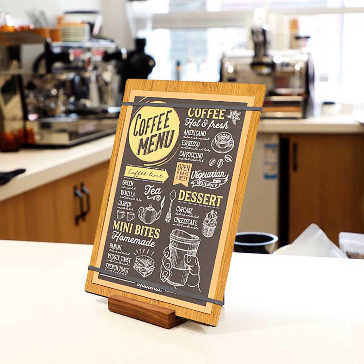 LZMS 4 Packs 9" x 12 1/2" Natural Brown Wood Color Clipboards, Menu Holder, Check Presenter with Straps - Suitable for Presenting Menus, Wine Lists and Daily Specials