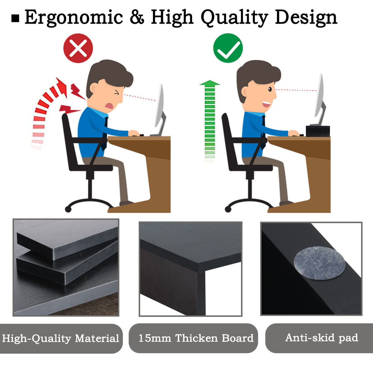 TEAMIX Wood Monitor Stand Riser-2 Pack, 2 Tier Adjustable Monitor Stand Dual Monitor Riser for 2 Monitors/Laptop/PC Black Computer Stand for Desk
