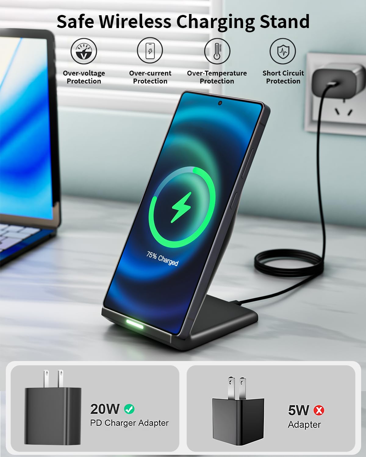 Wireless Charger Stand for Samsung,15W Max Wireless Charging Stand Desk Charging Station Android Desk Charger for Samsung S26/S25 Ultra/S24+/S23/S22/S21 FE,iPhone Air/17e/17 Pro Max/16 Pro/15/14/13/12