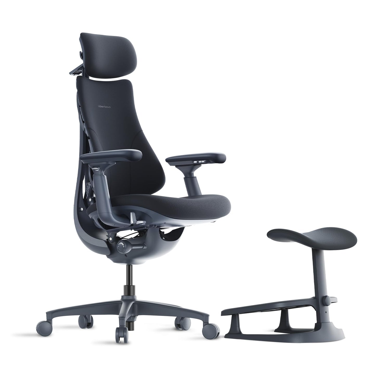 LiberNovo Dynamic Ergonomic Desk Chair + StepSync Footrest Bundle - Comfy Home Office Chair with Adaptive Lumbar Support, 160° Recline & Built-in Spine Stretch, Black+48cm