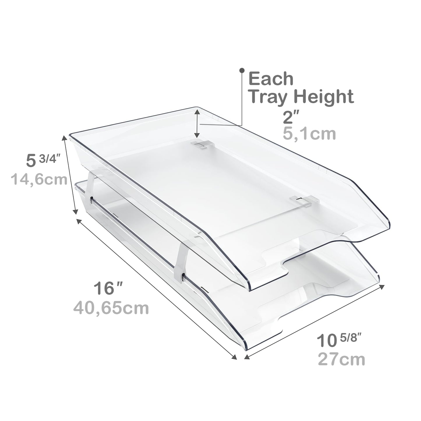 Acrimet 2-Tier Legal Size Paper Tray Organizer, Made in USA, Plastic Desk File Organizer, Front-Load Document Tray for Office, Home & School, Clear Crystal