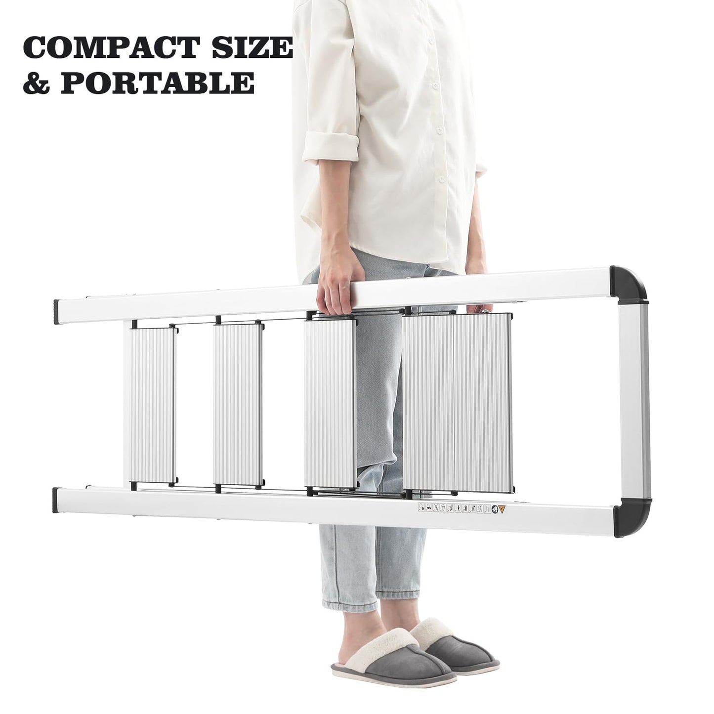 KINGRACK Aluminium 4 Step Ladder, Lightweight Step Stool with Non-Slip Pedals, Handrail, Foldable Step Ladder for Kitchen, Garage, Home, Space Saving, Sturdy and Portable, Silver