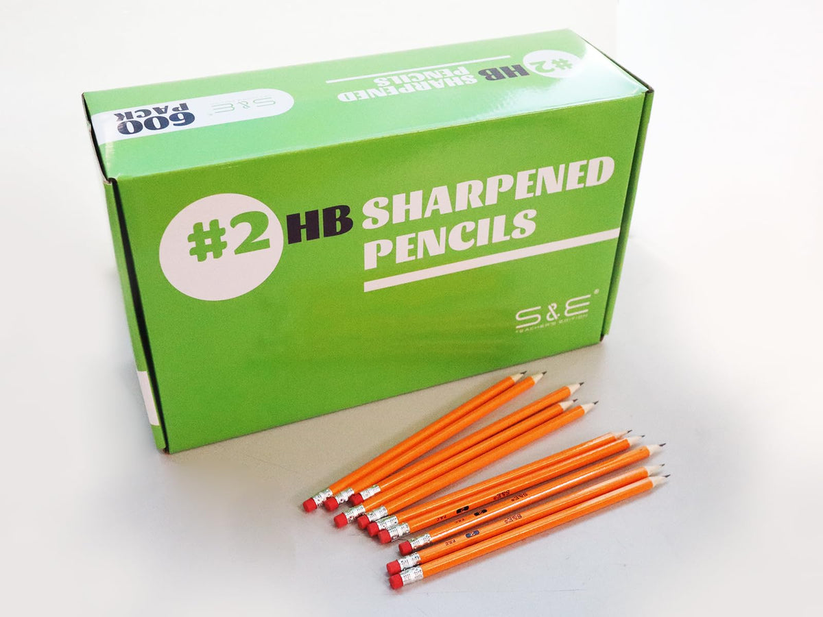 S & E TEACHER'S EDITION Woodcased #2 Pencils, Pre-sharpened, Yellow, with Erasers #2 HB Lead Bulk Box, No. 2 Pencil, Back to school, 600Pcs