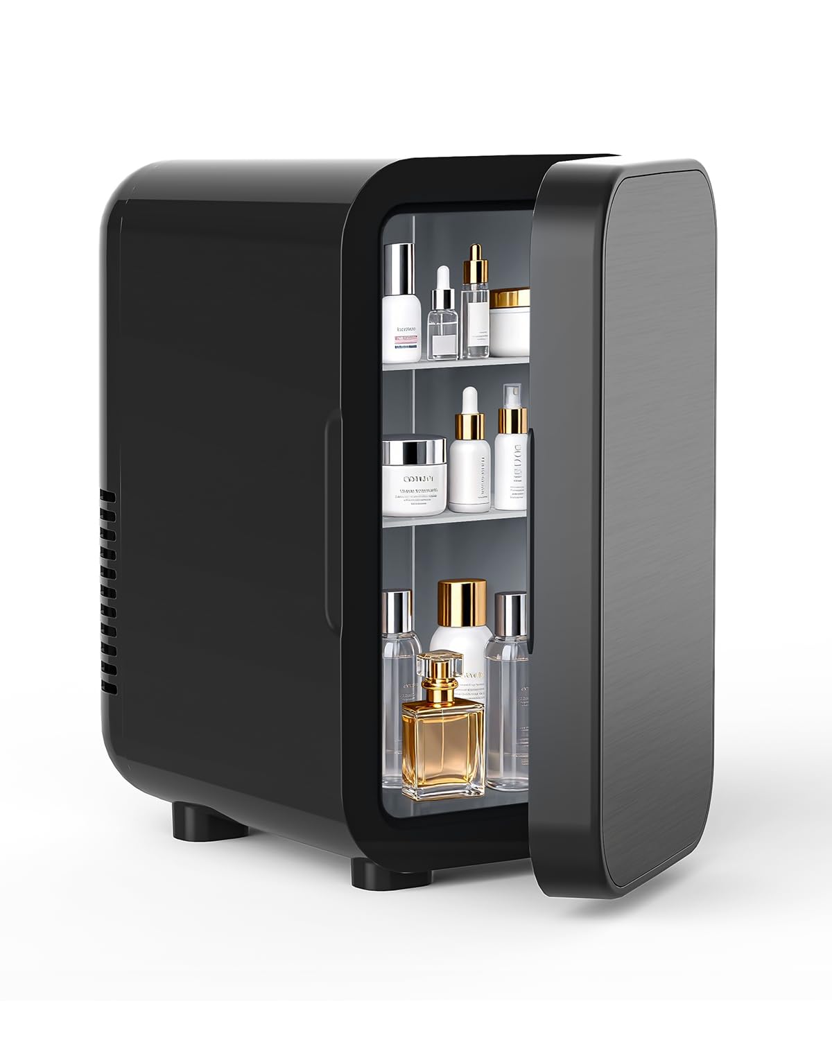 FANSEXPERT Skincare Fridge with Glass Panel, 6L Mini Fridge for Home/Car, AC/DC Portable Thermoelectric Cooler and Warmer, Makeup Mini Compact Refrigerator for Skincare Cosmetics Food Drinks (Black)