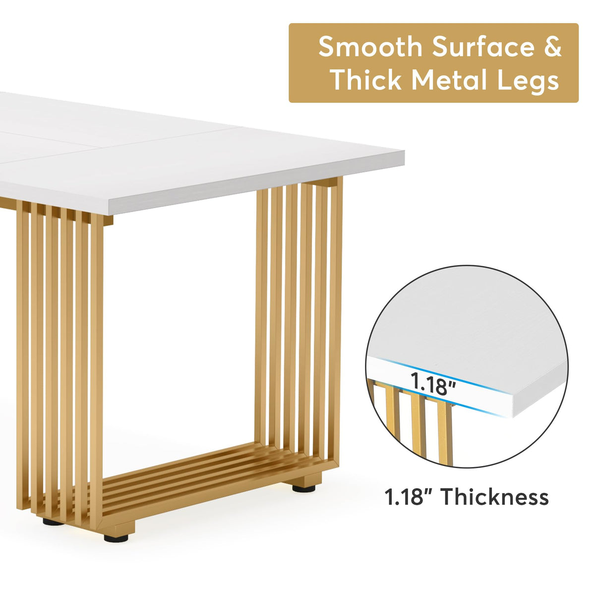 Tribesigns 70.9" Modern Office Desk, Wooden Computer Desk, White Executive Desk with Gold Metal Legs, Large Workstation for Home Office, Study Writing Desk, Small Conference Table for Meeting Room