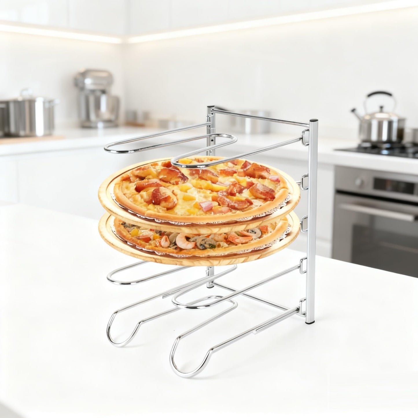 HBUYGF Pizza Rack, 5-Tier Stainless Steel Pizza Pan Storage Rack, Compact and Convenient Design for Easy Storage Multiple Pizzas pan 10.43" L x 8.52" W x 13" H, Pizza Pan R ack