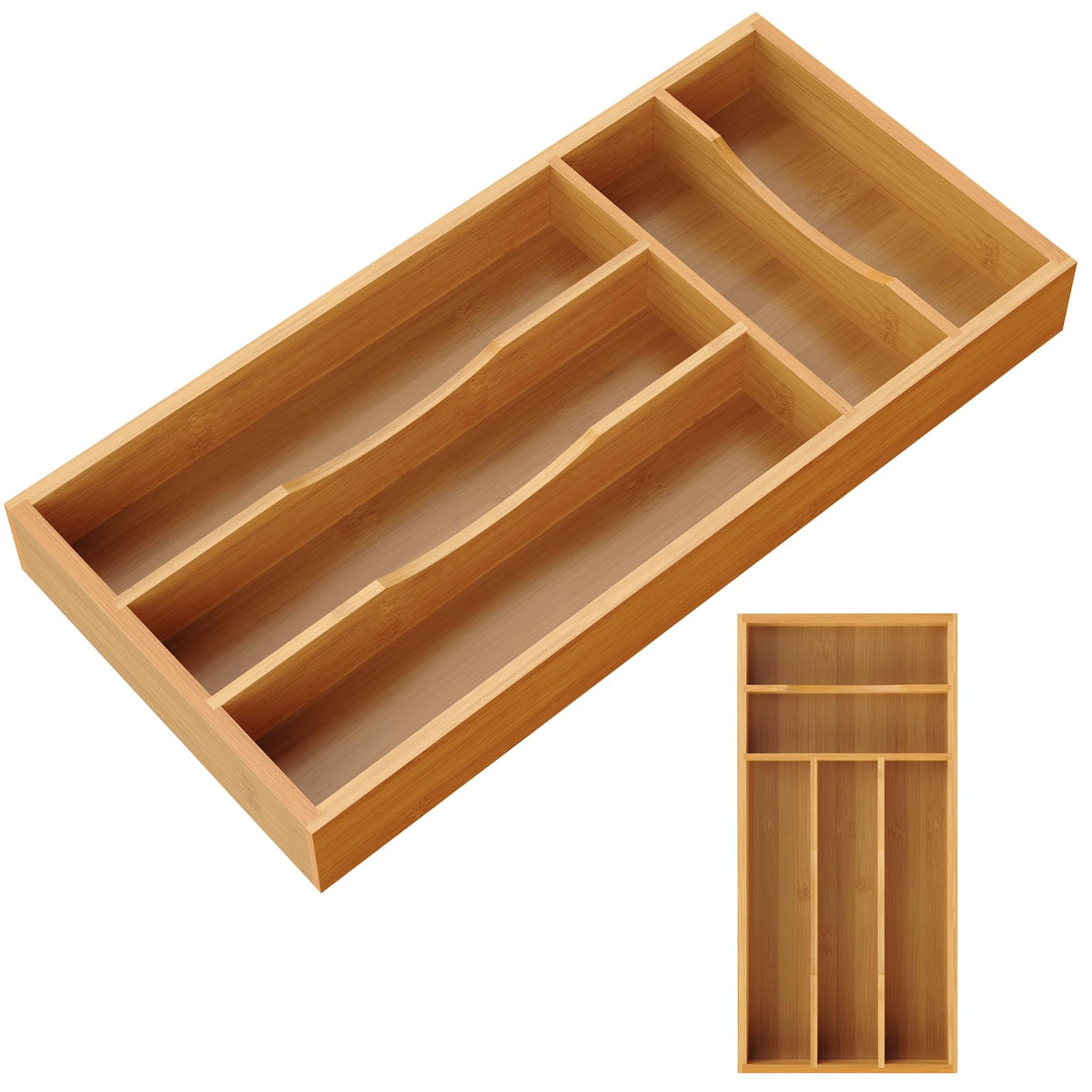 Bayting Small Silverware Organizer, Bamboo Kitchen Drawer Cutlery Organizer, Utensil Holder, Flatware Organizer Tray (14.2"x6.7"x1.6")