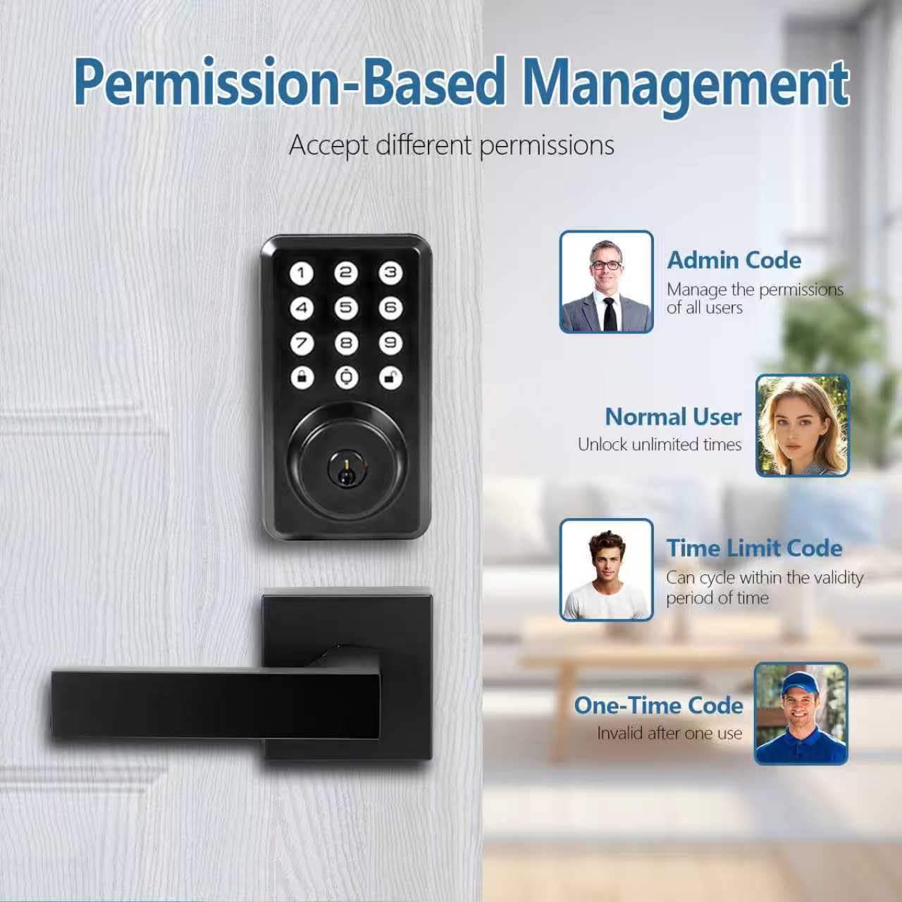Front Door Handle and Deadbolt Set, Keyless Entry Door Lock Deadbolt with Doorbell, Electronic Keypad, Voice Prompt, Auto Lock, Anti-Peeping Password, Digital Code Door Lock, Matte Black