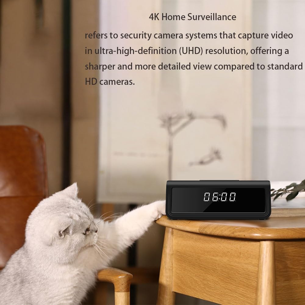 4K WiFi Security Clock Camera with Night Vision, Motion Detection, and 160° Wide Angle for Home & Office Surveillance