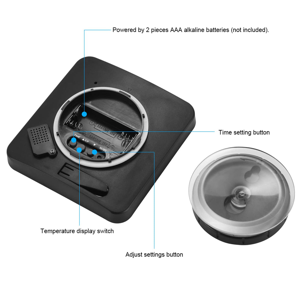 Digital Bathroom Shower LCD Wall Clock with Suction, Waterproof Temperature Humidity Gauge, Touch Screen Timer, Large Countdown Timer (Black)