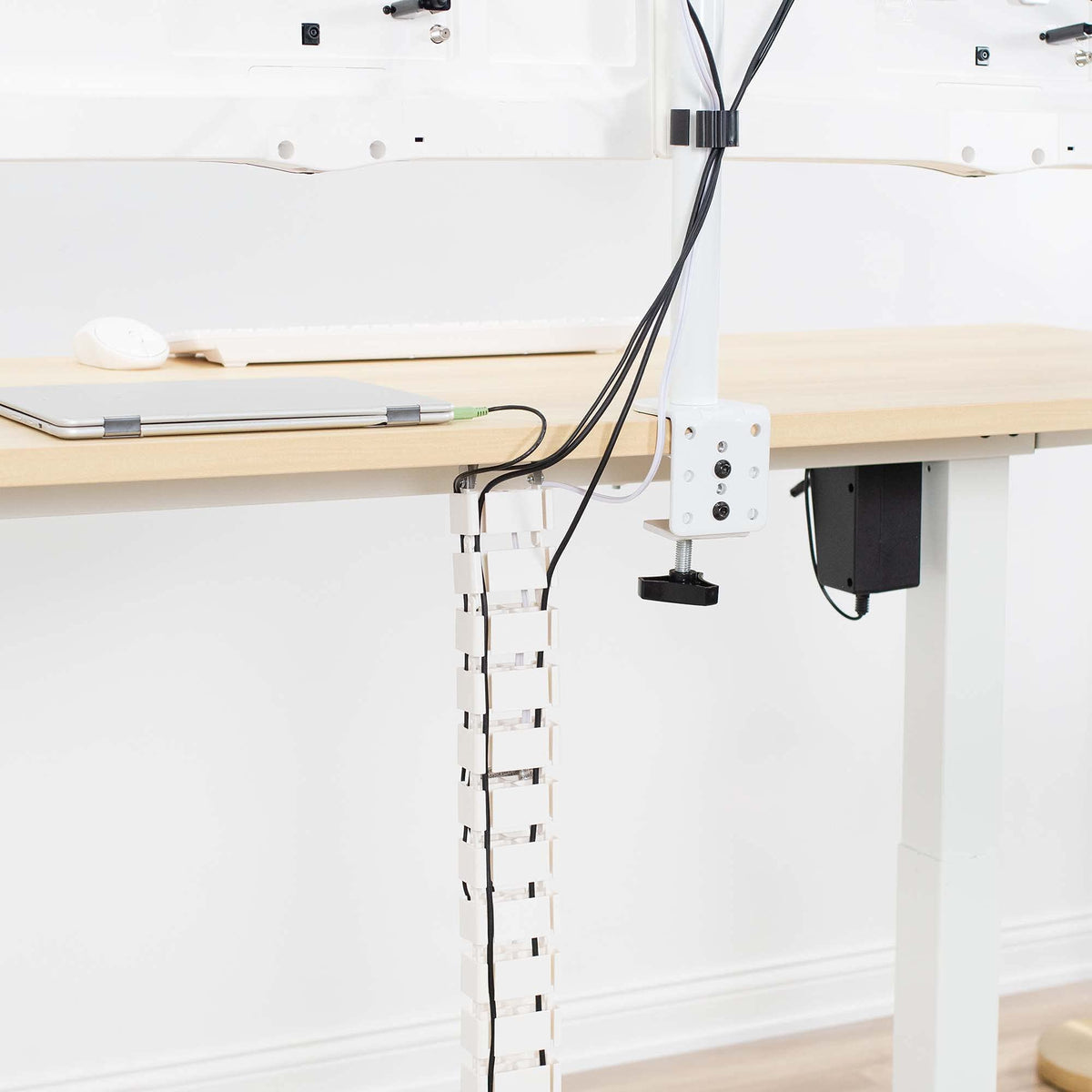 VIVO Under Desk Vertebrae Cable Management Kit, Adjustable Quad Entry Flexible Cord Organizer for Home Office, White, DESK-AC01C-W