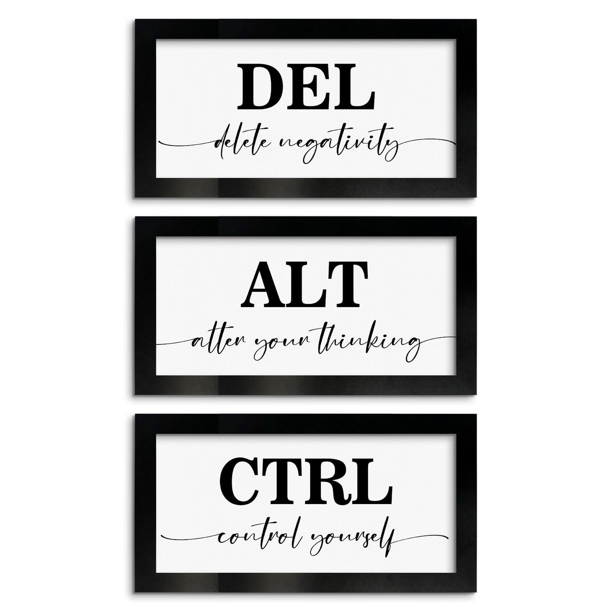 Pinetree Art Motivational Wall Art for Office Decor, CTRL ALT DEL Framed Inspirational Positive Quotes Canvas Print (black, 6"x12"x3)