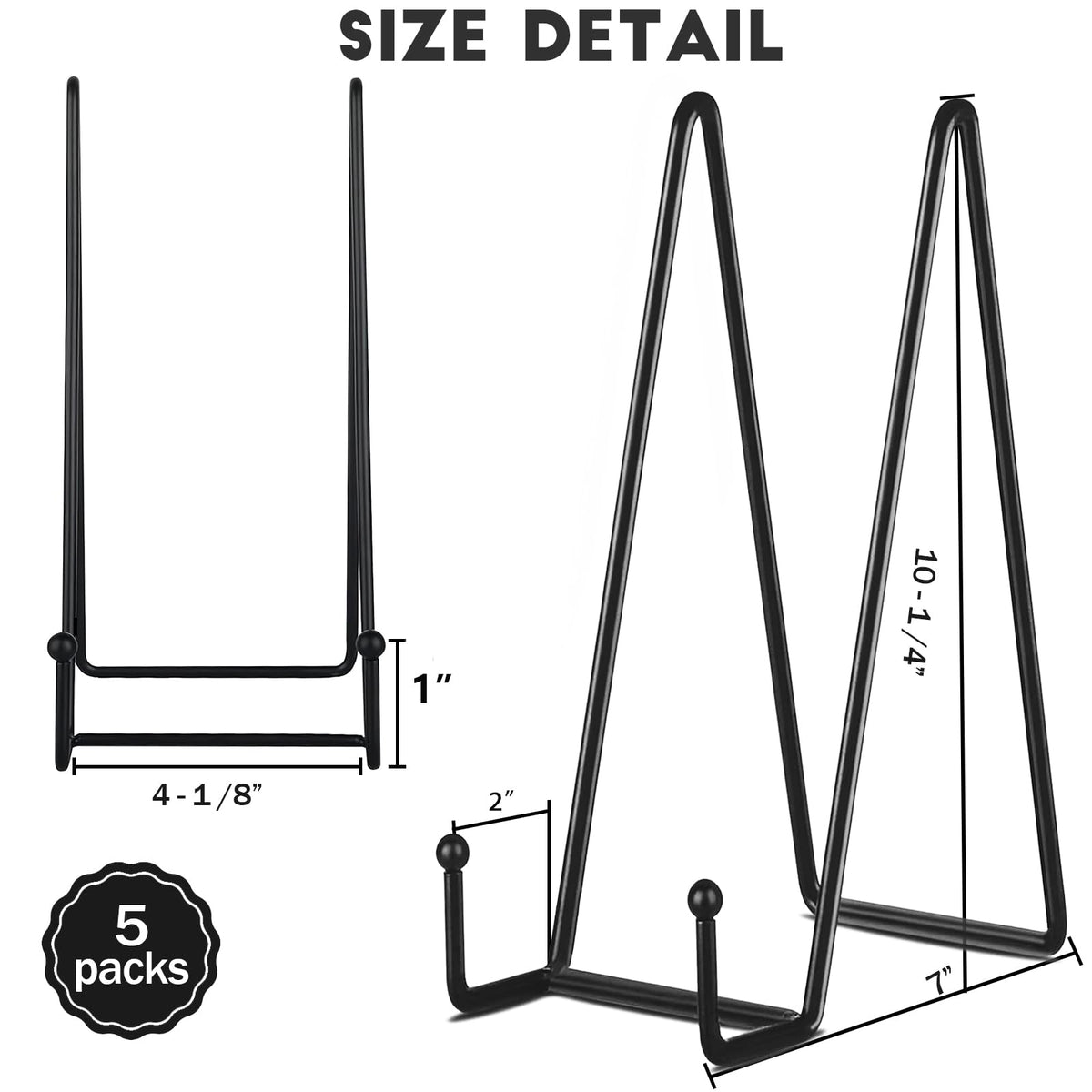 IBosins 5 Pack 10 Inch Plate Holder Display Stands, Large Metal Black Frame Stand for Picture, Book, Photo Easel, Creation, Collectibles