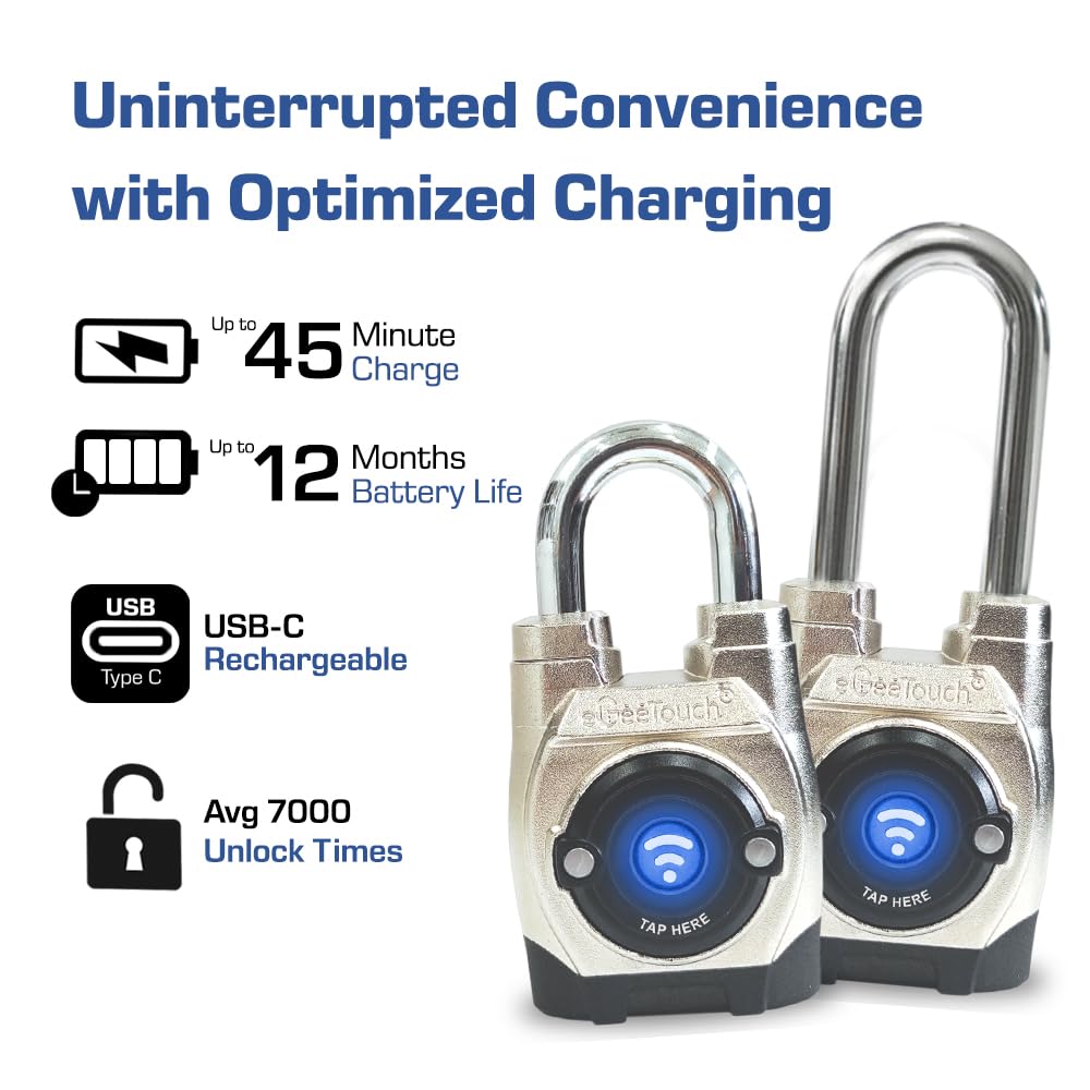 eGeeTouch 5th GEN Outdoor Smart Padlock – (Single, Short Shackle) Keyless Bluetooth & NFC Lock, Durable Weatherproof Security for Sheds, Gates, Bikes - Convenient App Control & Enhanced Safety