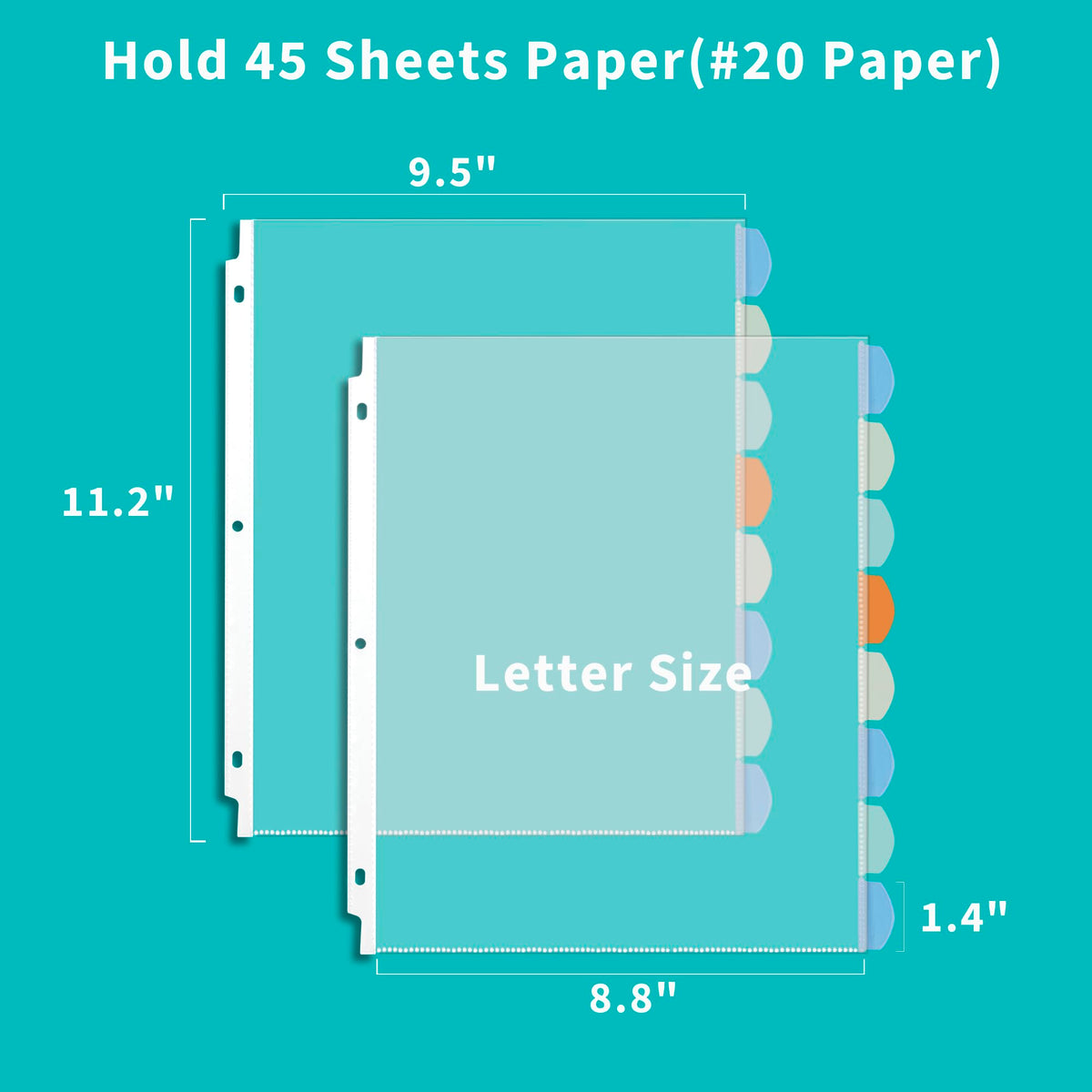 Binditek 128 Pack Heavyduty Clear Sheet Protectors with 8 Tabs, 45 Sheets Capacity, 8.5 x 11 inch Plastic Dividers for 3 Ring Binder, Insertable Index Divider, Letter Size, 16 Set, Label Sticker
