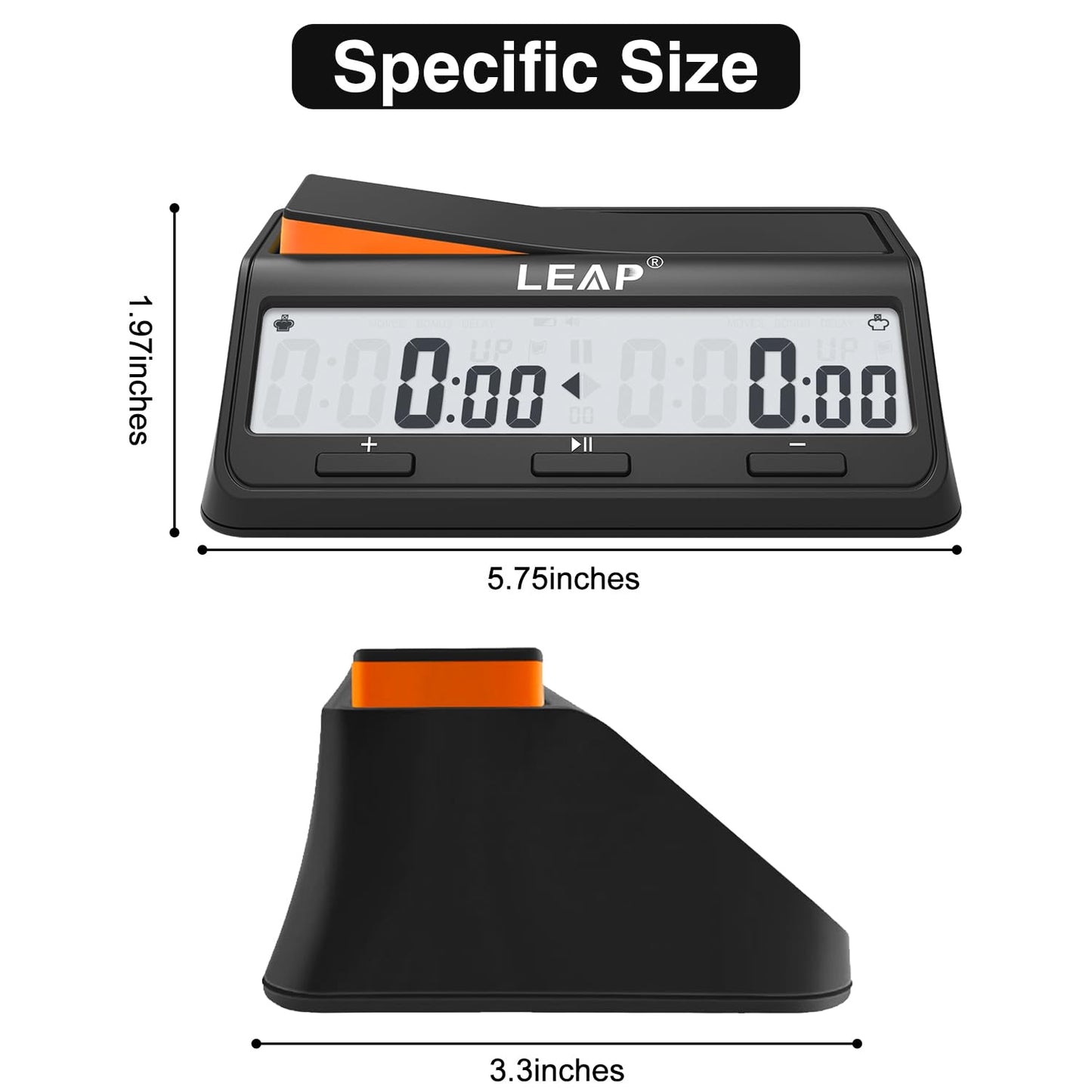LEAP Chess Clock Digital Chess Timer Advanced for Board Game and Chess Timer with Bonus & Delay Count Down up Alarm Black/Orange