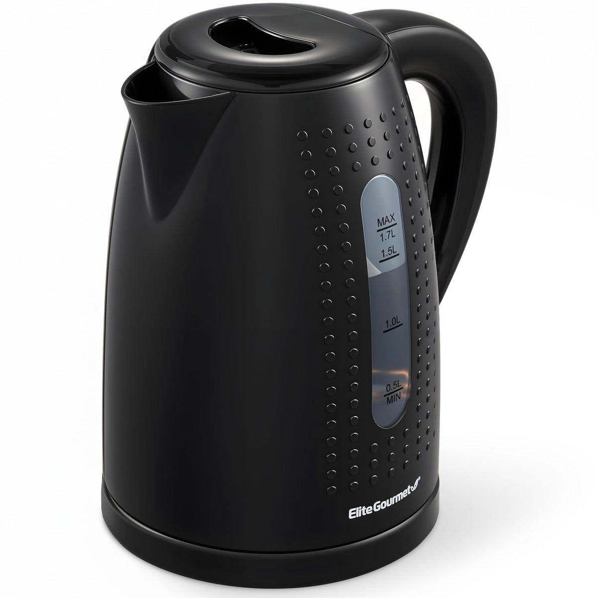 Elite Gourmet EKT5051 1.7L Electric Water Kettle, BPA-Free, Fast Boil, Auto Shut-Off, Boil-dry Protection, 360° Swivel Base with Cordless Serving, Clear-view Window with Water Level Markings, Black