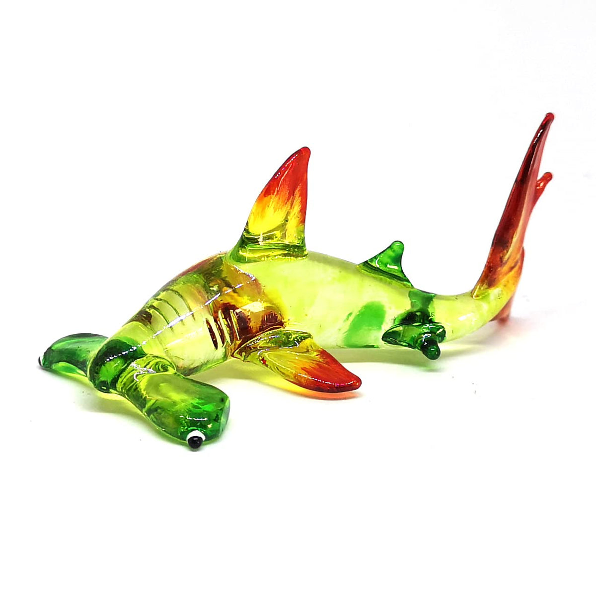 ZOOCRAFT Hammerhead Shark Figurine Blown Glass Green Sealife Collectible Miniature Aquarium Decor