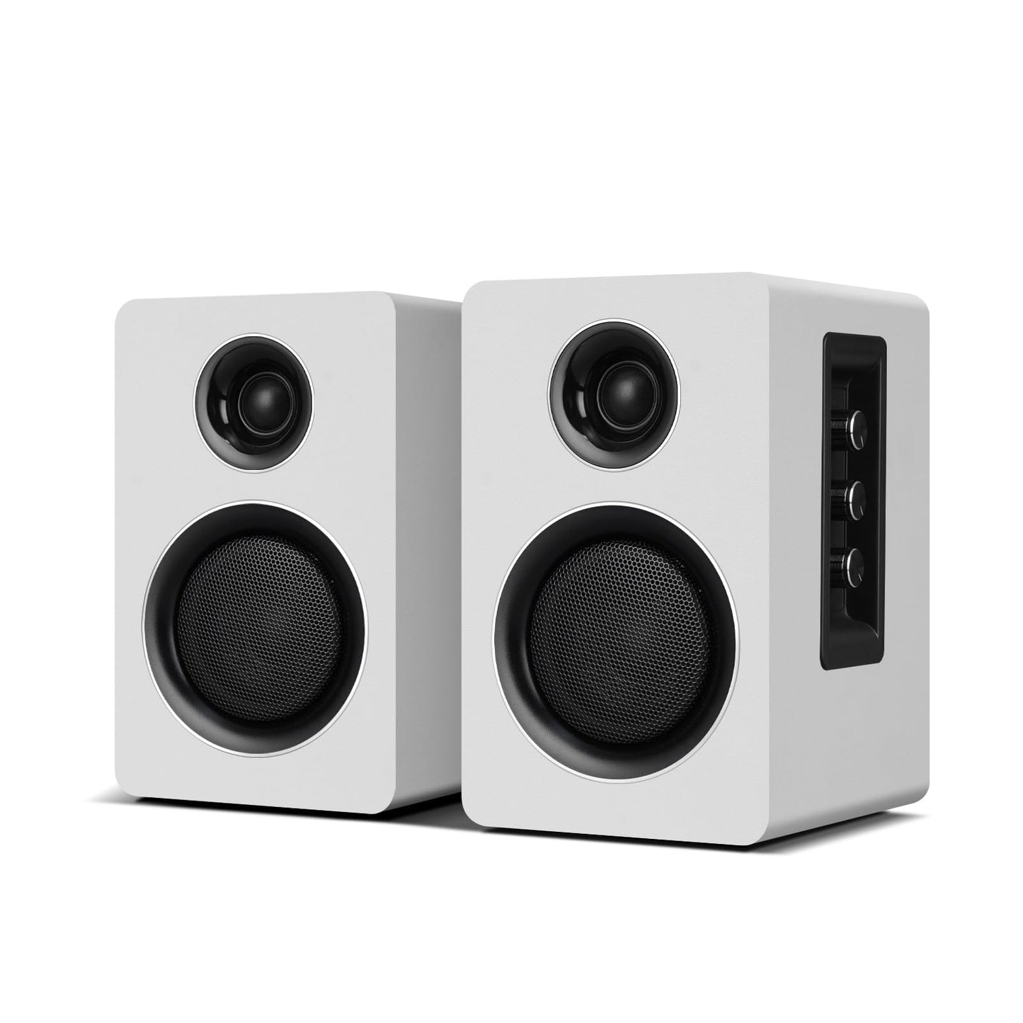Computer Speakers for Desktop PC, Active Bookshelf Speaker with 3" Carbon Fiber Woofer and Silk Film Tweeter, Supports Bluetooth 5.3, USB-C, AUX/RCA Input for Record Player TV - White Stereo Set