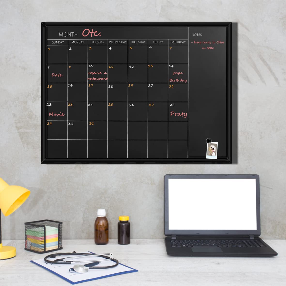 TORASO Calendar Chalkboard, 17.7 x 23.6 inches, Magnetic Surface Black Frame Chalk Board for Planning,School Timetable Memo, Hanging Board for Office, School and Home(YLHB-BK-4560)