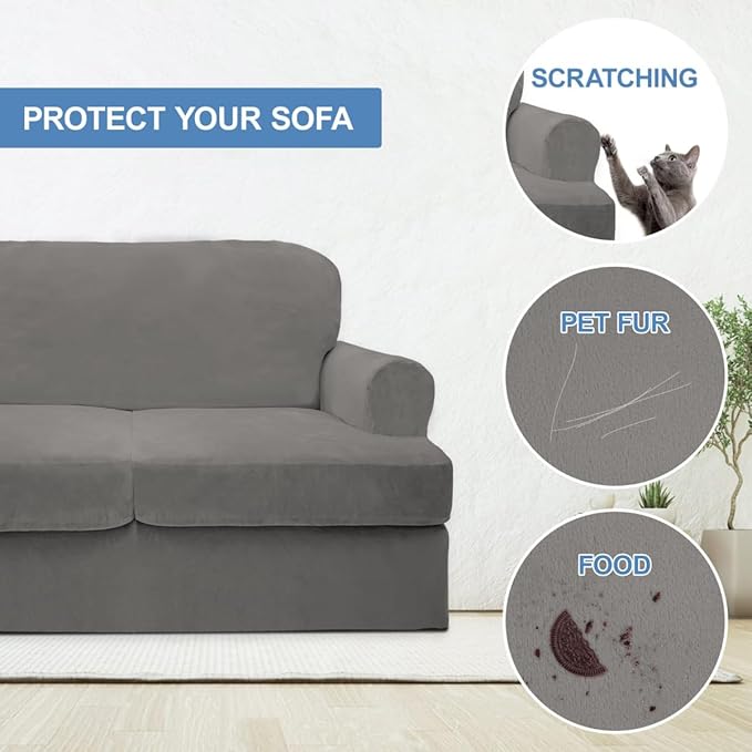 CUCRAF T Cushion Sofa Cover 3 Piece Loveseat Slipcovers, Soft Thick Velvet