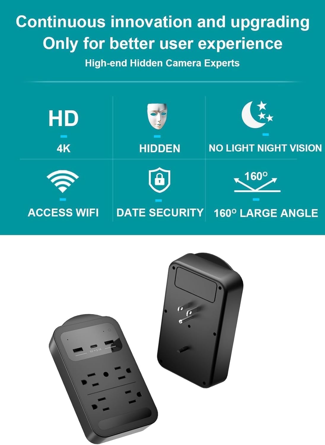 AX NANNY CAM 2026 Upgraded 4K Hidden Camera with Night Vision,Wireless WiFi Wall Outlet Camera,Motion Detection|SD Storage Indoor Camera for Pet|Home|Office (Black)