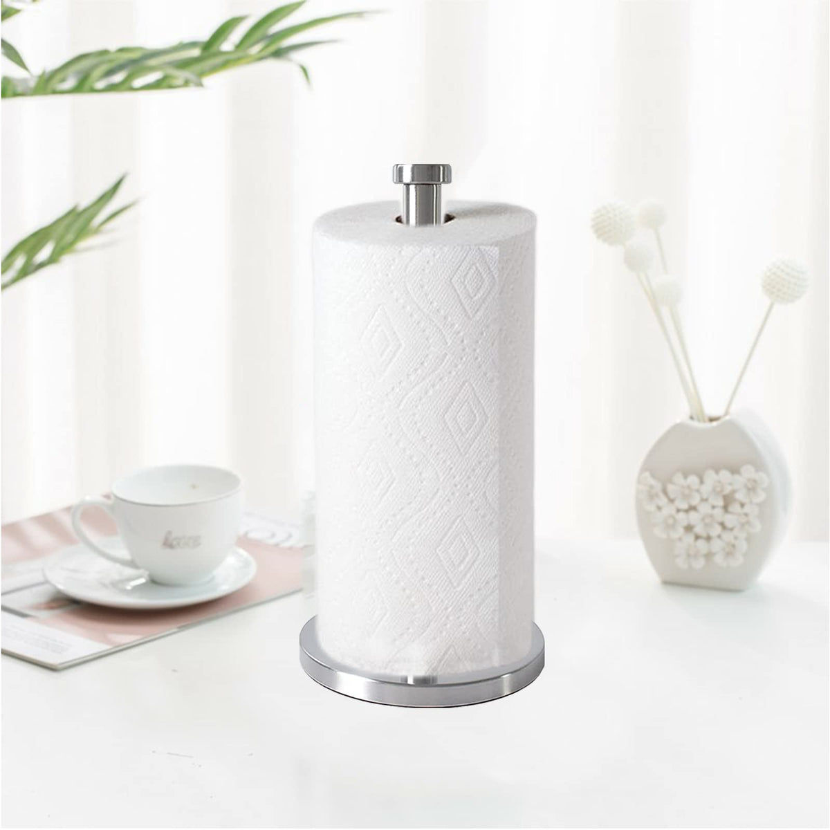 GWGTHZ Silver Standing Paper Towel Holder for Kitchen& Bathroom Countertop,Under Counter, Table Or BBQ, Standard or Jumbo-Sized Roll Paper (with Stainless Steel Base)