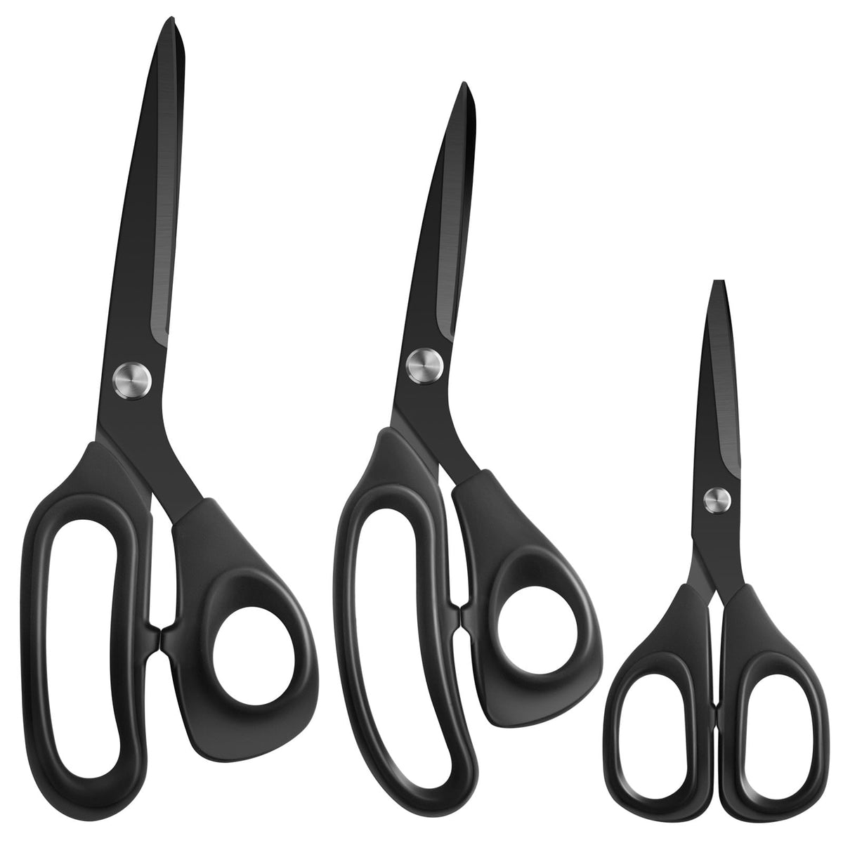 Zicolu Premium Proseries Sewing Fabric Scissors Bundle (10"/9"/6"), Black Office Scissors All Purpose, Sharp Titanium Coated Blade, Comfort Grip Soft Handles for Diy Craft, Paper, Art, School, Home
