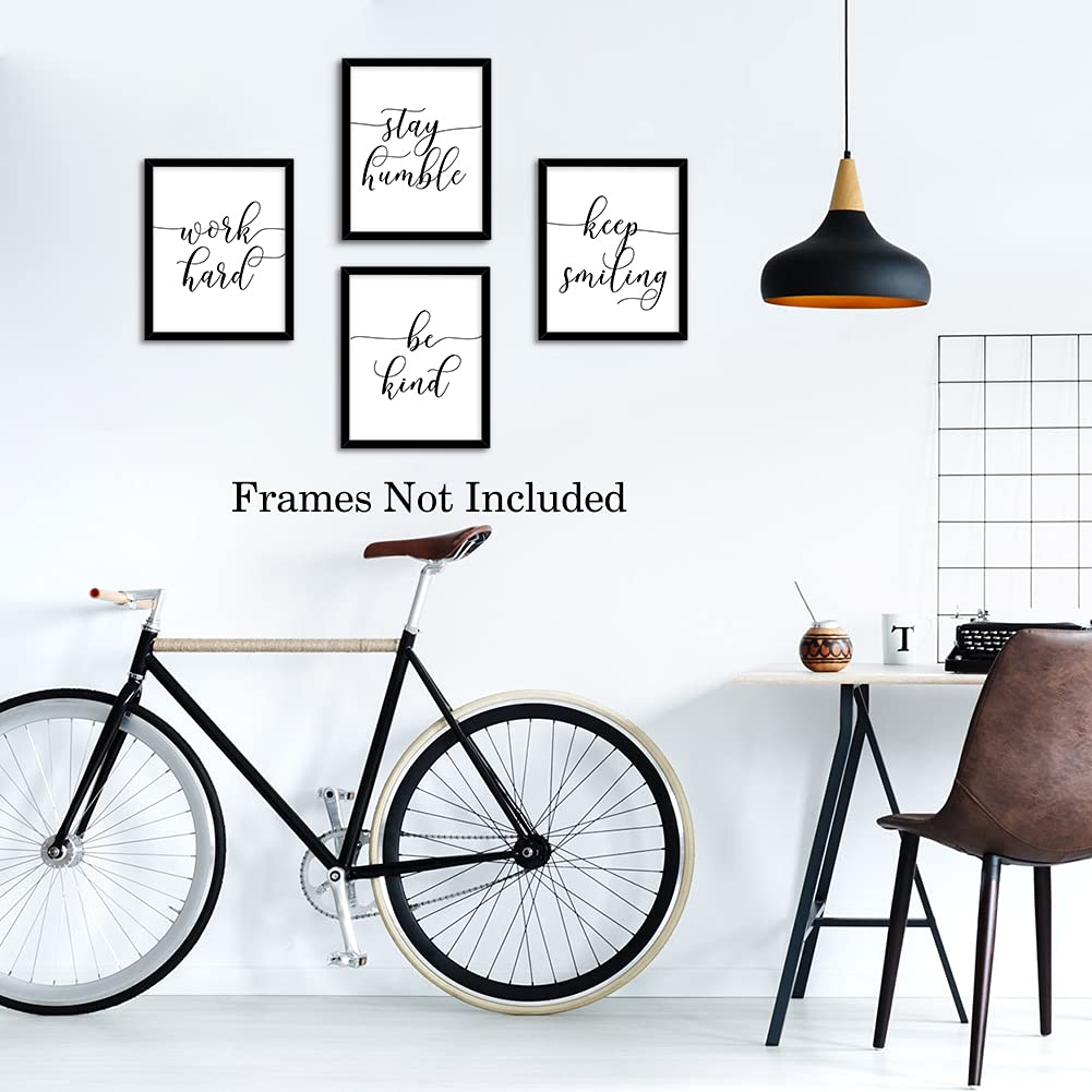 HPNIUB Unframed Inspirational Quote Art Painting,Work Hard,Be Kind,Stay Humble,Keep Smiling Art Print Set of 4 (8”X10” Motivational Phrases Wall Art for Office or Living Room Home Wall Decor