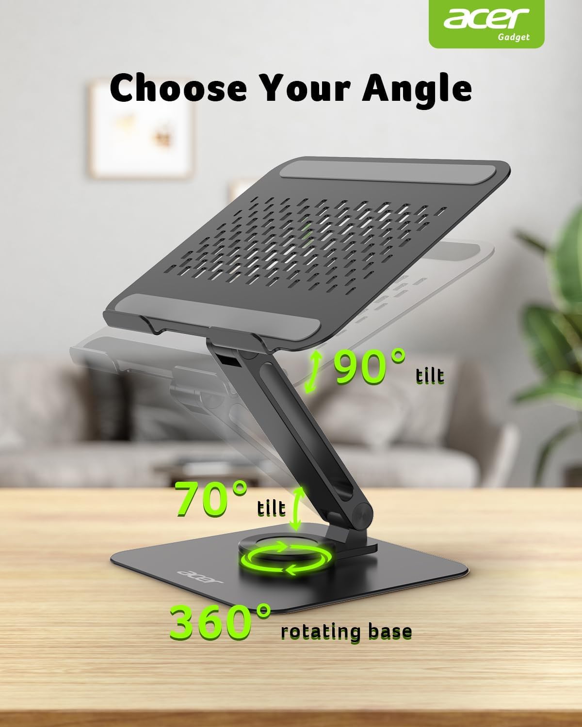 acer Laptop Stand for Desk - with 360 Swivel Base, Rotating Laptop Riser for Desk, Adjustable Computer Stand for Laptops, Ergonomic Riser Holder Foldable, Portable MacBook Pro Air (10-16") - Black