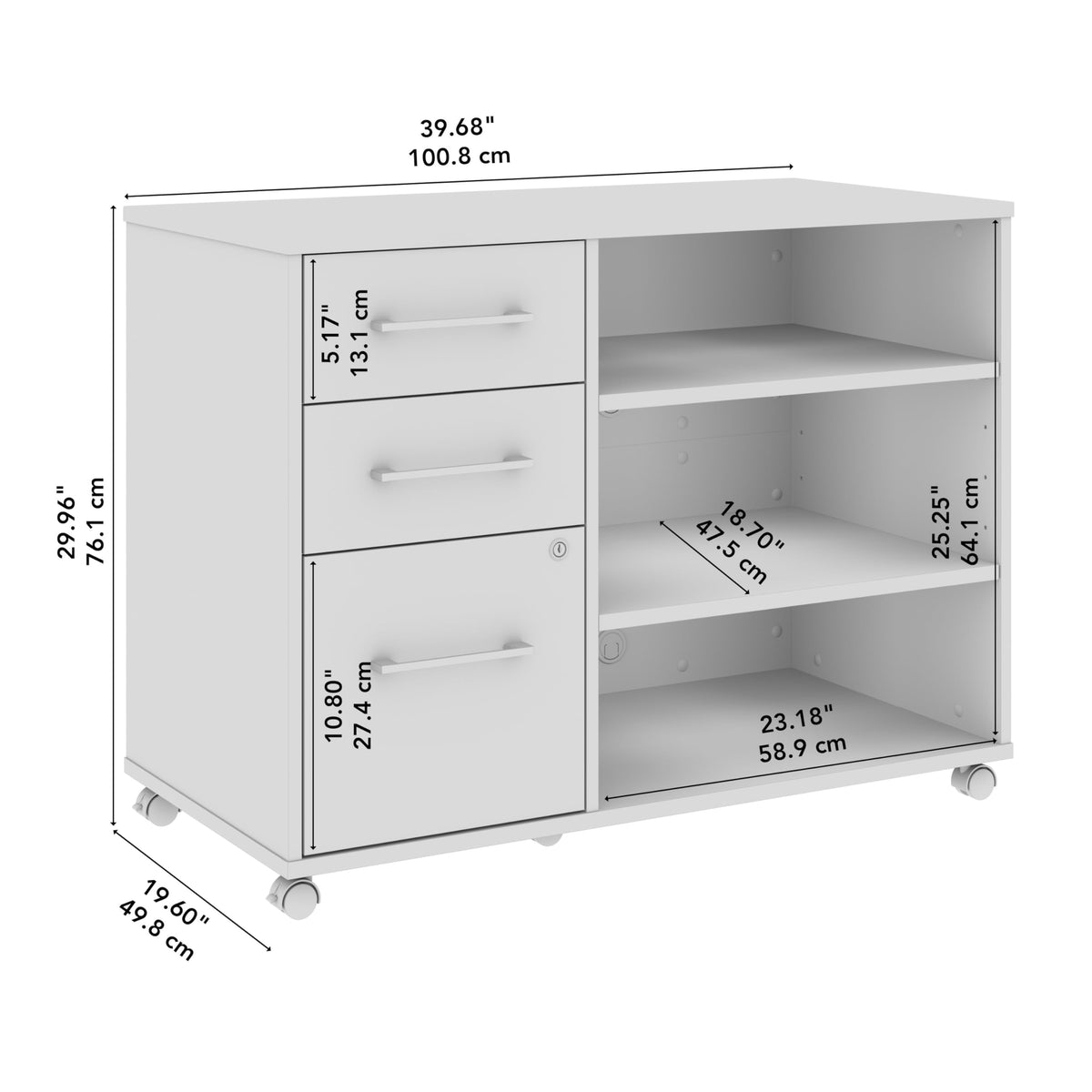 Bush Business Furniture Hustle Office Storage Cabinet with Wheels in Natural Elm, Mobile Organization Unit for Home and Professional Workspace