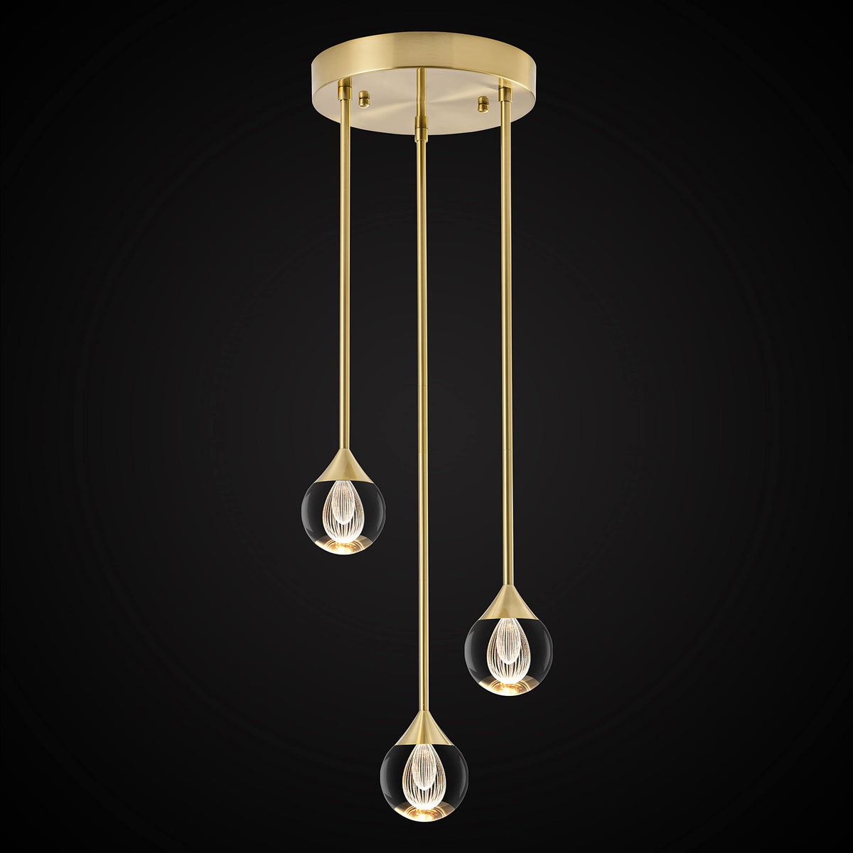 SUNMOO 3-Light Teardrop Crystal Pendant Light, Dimmable LED Crystal Globe Hanging Light Fixture, Modern Ceiling Pendant Lighting for Kitchen Island Dining Room Bedroom Bar 3000K 24W Brush Brass
