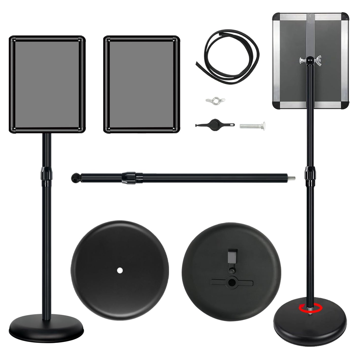 Mutualsign 11x17 inches Poster Stand Holder Adjustable Pedestal Floor Standing Sign Holder Vertical and Horizontal View Sign Display, Aluminum Snap Open Frame with Safety Corner, Black