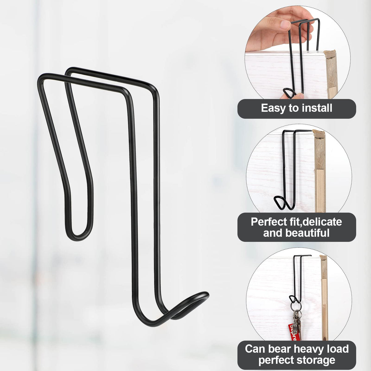Oudain 4 Pack Wire Cubicle Hooks for Coat Wall Panel Over Cubicle Hanger Accessories for Office Partition Door Picture (Black)
