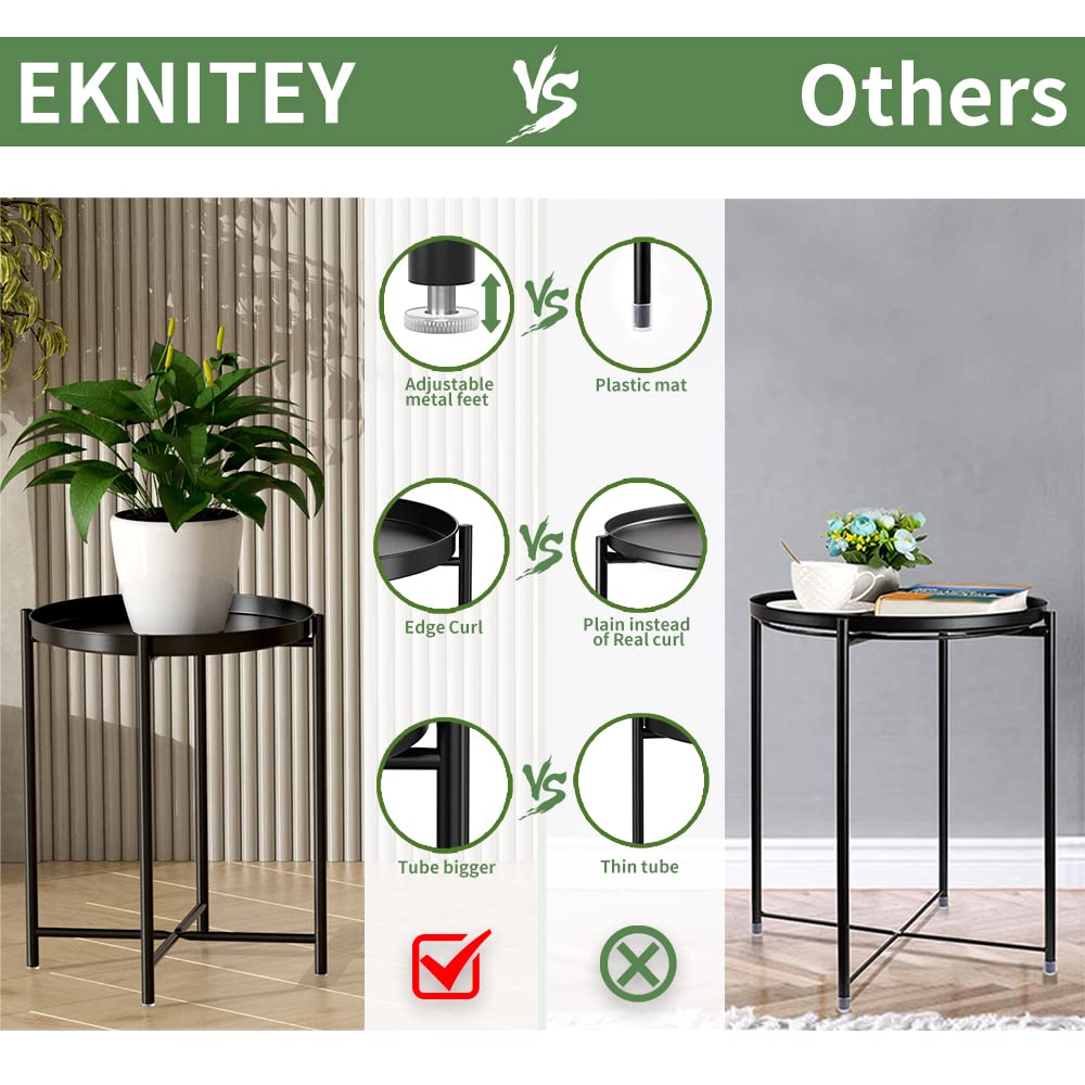 EKNITEY Small Side End Table - Metal Side Table Waterproof Small Sofa Coffee Side Tables Bedroom Indoor Outdoor with Removable Tray for Living Room Bedroom Balcony and Office