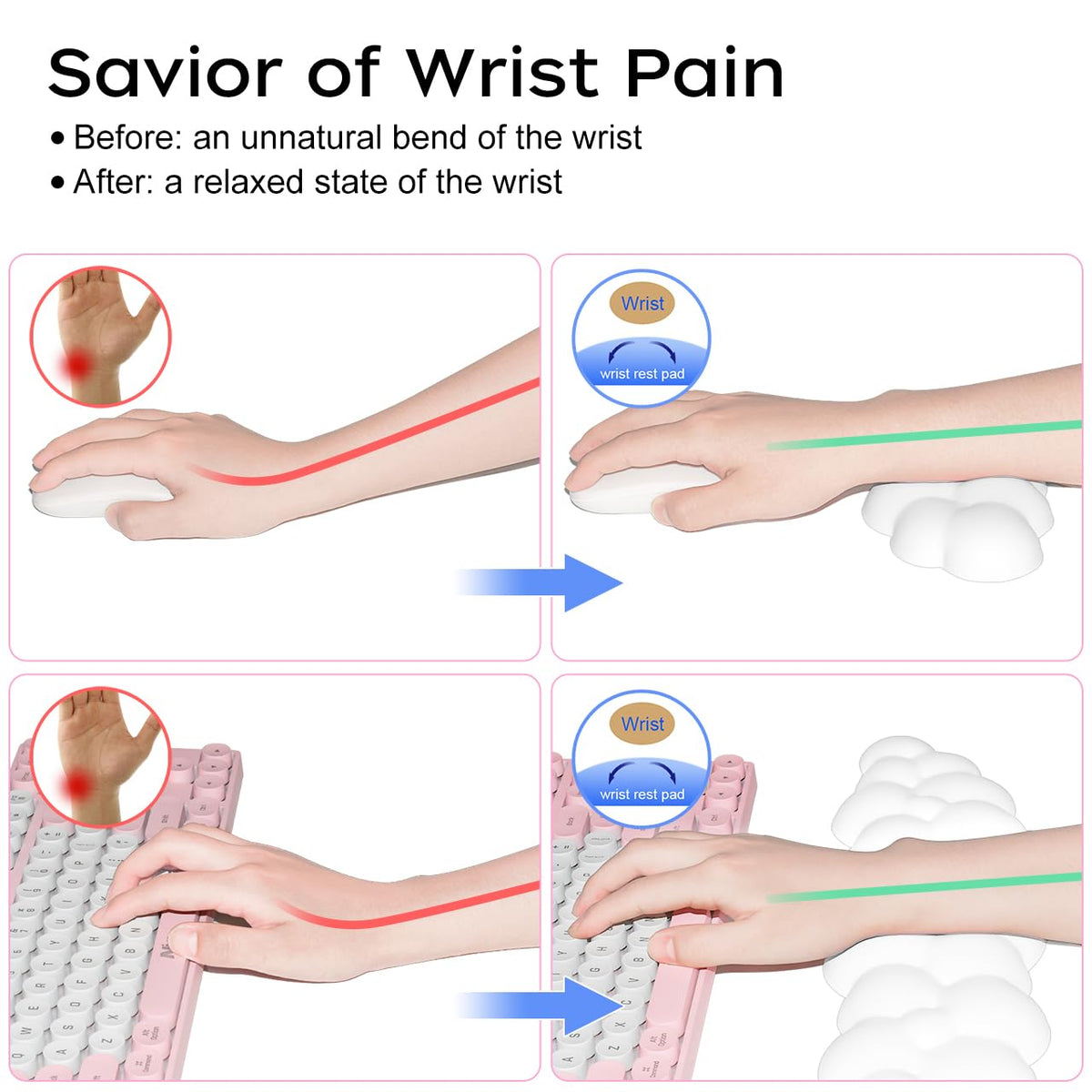JIKIOU Upgrade Leather Cloud Keyboard Wrist Rest, Cloud Wrist Rest with Non-Slip PU Base, Comfortable Memory Foam Wrist Rest for Computer Laptop Mac Gaming Office and Pain Relief Wish New Year Gift