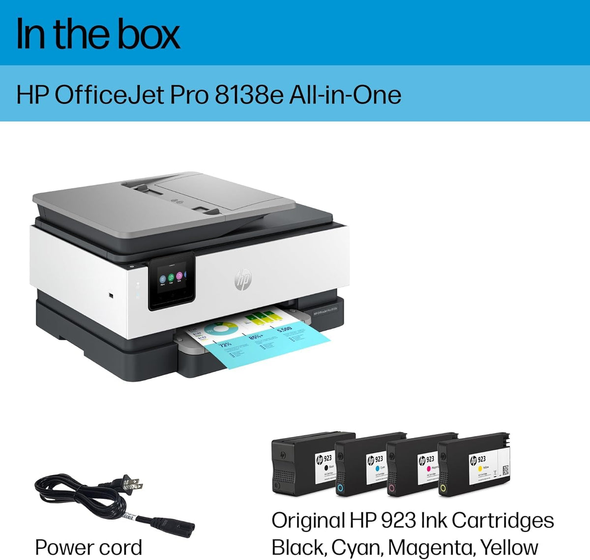 HP OfficeJet Pro 8138e Wireless All-in-One Color Inkjet Printer, Print, Scan, Copy, Fax, ADF, Duplex Printing Best-for-Home Office (Renewed Premium)