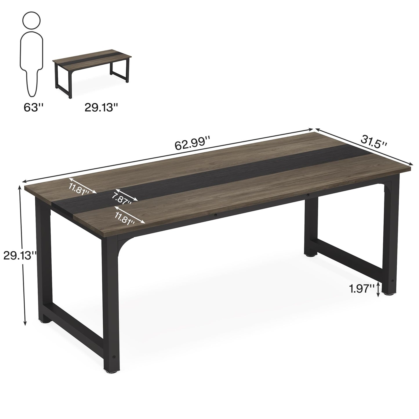 LITTLE TREE 63 Inch Large Executive Office Desk, Simple Computer Workstation with 31.5 inch Extra Wide Desktop for Home Office