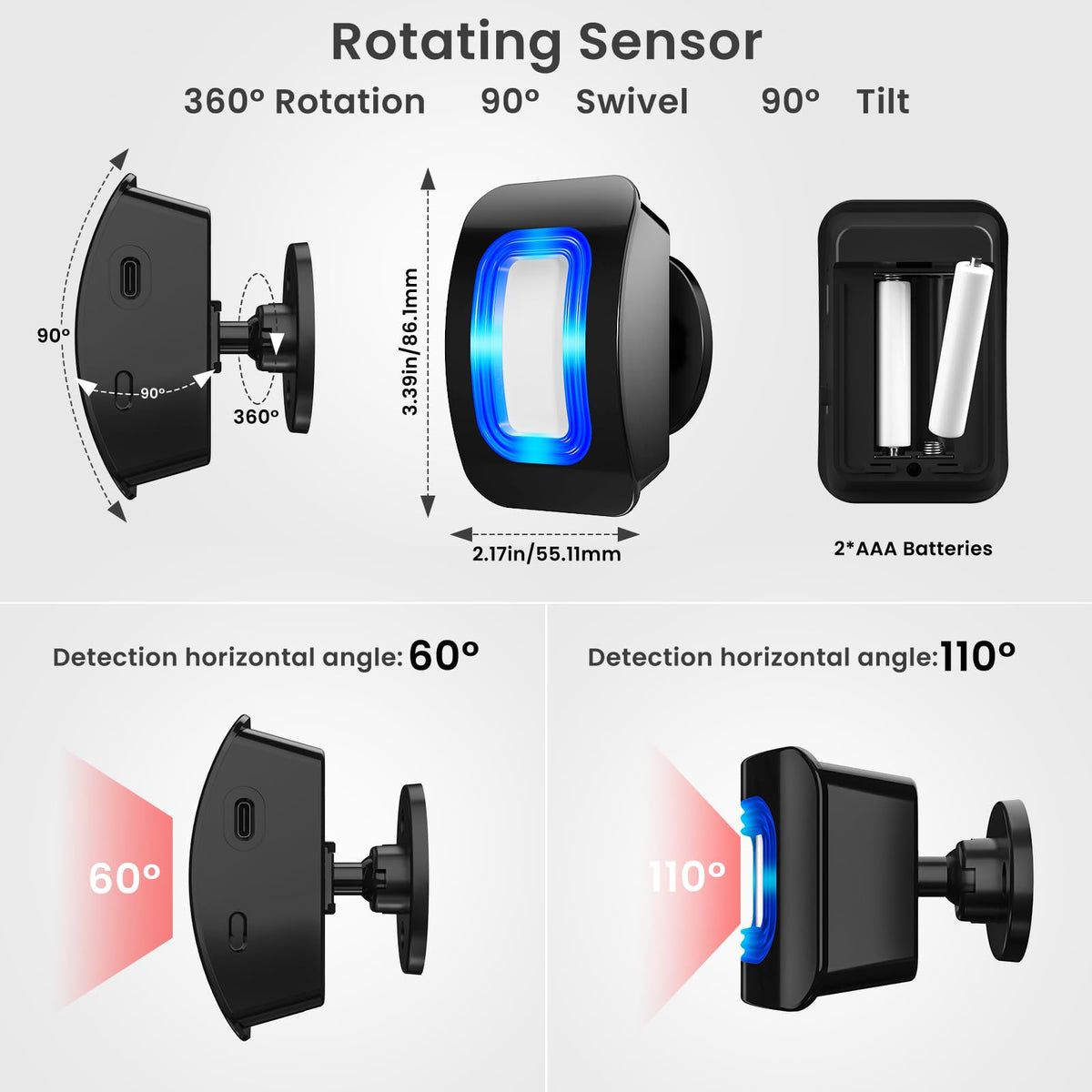 Wireless Motion Sensor LED Light - Motion Detector Alarm Chimes Door Sensor with 500 FT Range Security Alert Monitor System for Home, Business, Store, Office, School