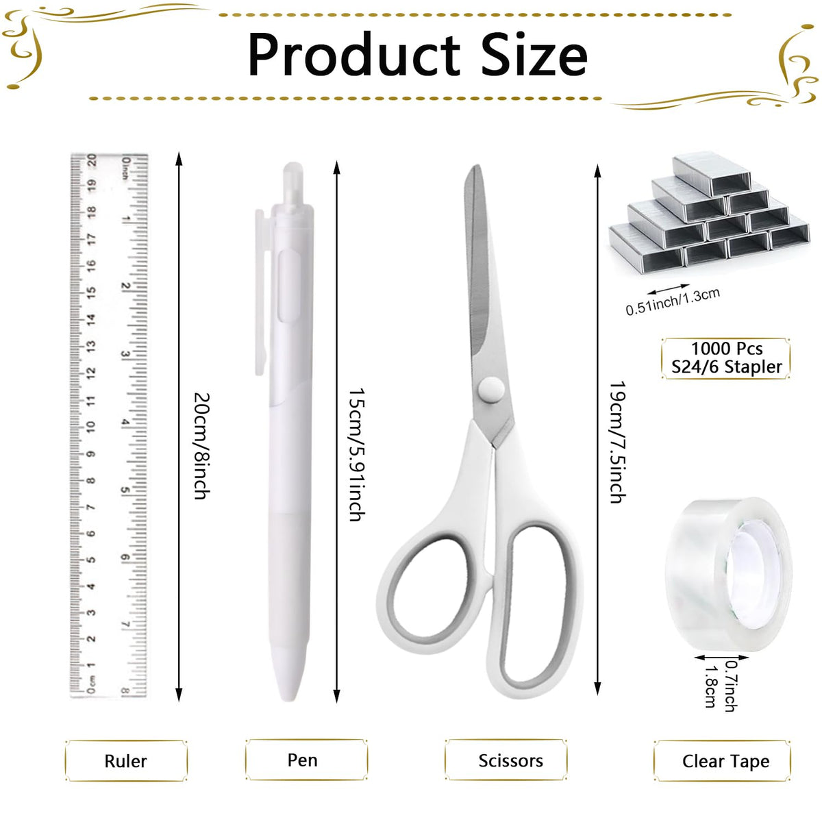 Office Supplies,Desk Accessories,Stapler and Tape Dispenser Set,1000 Staples,Staple Remover,Pen Holder,Folding Phone Holder,Journal Notebook,Ballpoint Pen,Scissor,Ruler,Clear Tape,Sticky Notes,Ect