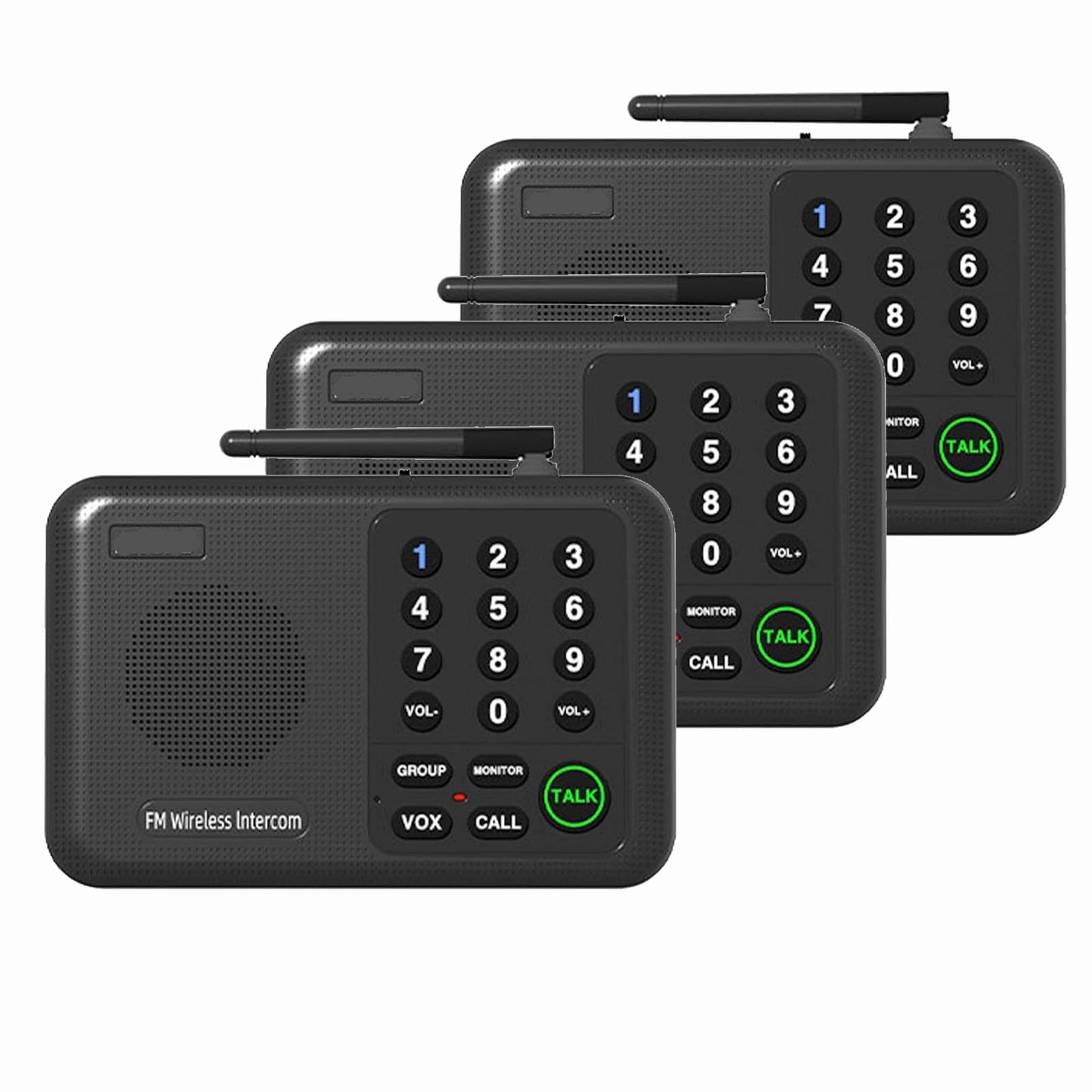 Generic Wireless Intercom System, 3 Units Set Intercoms for Home House Business Office Audio Intercom Communication, 10 Channel, 2 Mile Range 3 Stations with Monitor Function