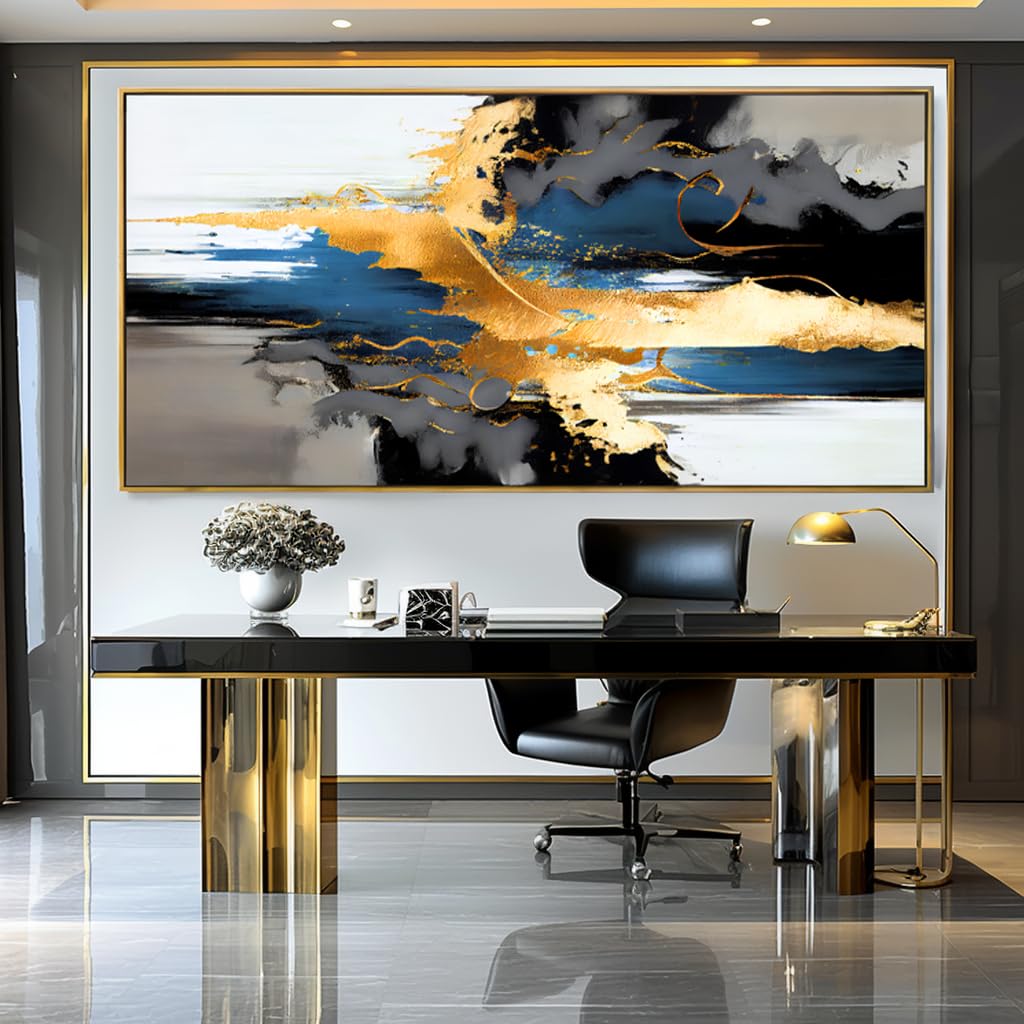 Wall Art Abstract Wall Art Prints Canvas Painting Black Yellow Blue Modern Large Artwork for Living Room Bedroom Office Home Decor 20"x40" with Framed