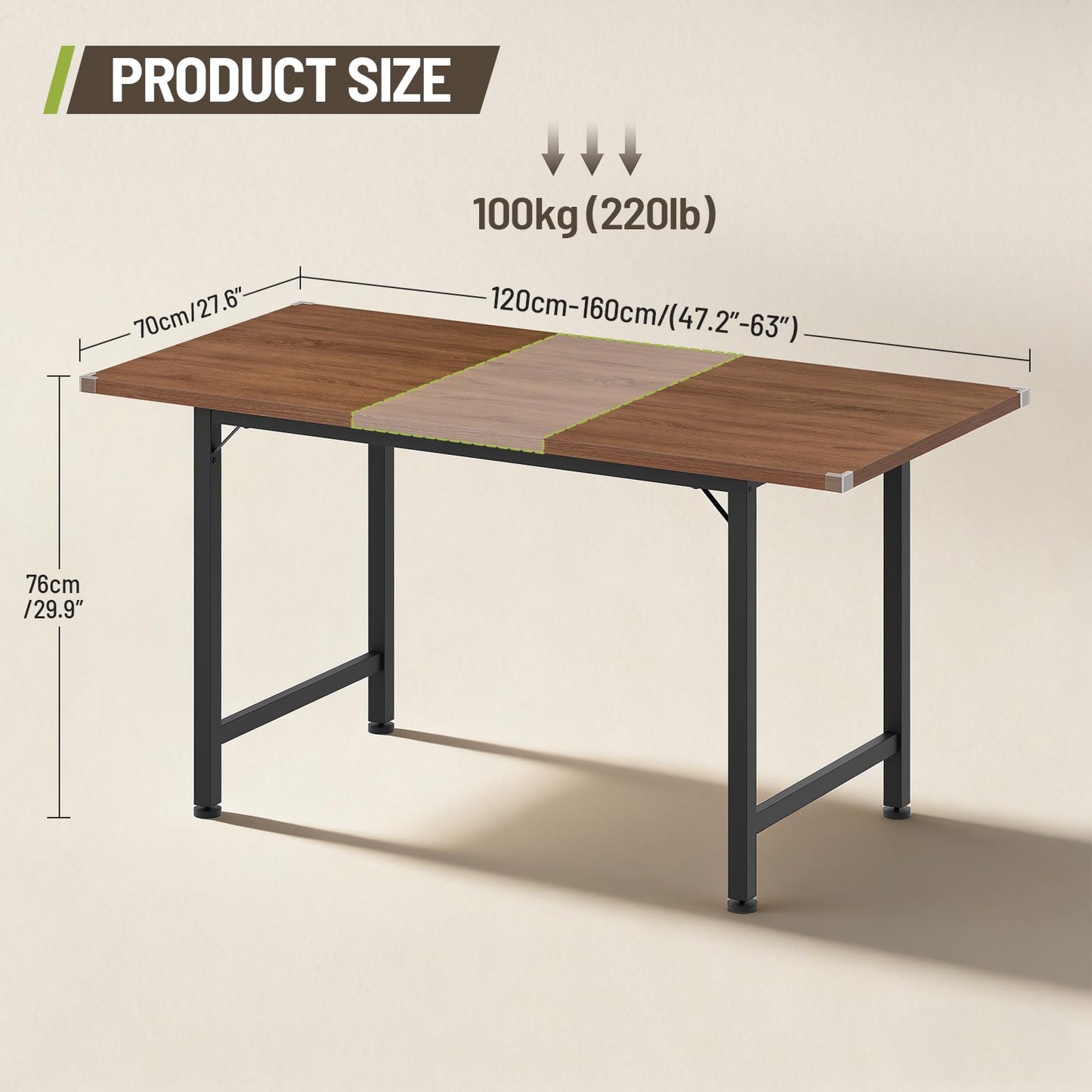 STHYTON 47.2"-63" Extendable Dining Table, Kitchen Table for 4-8 People, Modern Dinner Tables Furniture for Dining Room, Kitchen, Office, Living Room, Space Saving, Walnut and Black