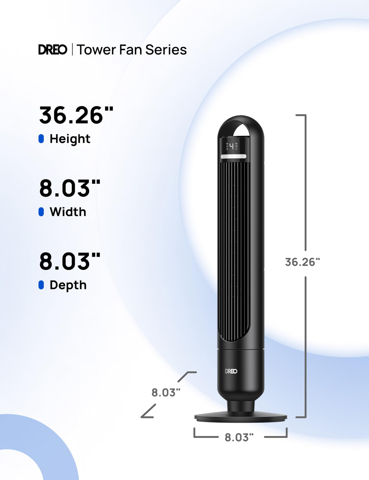 DREO Tower Fan for Bedroom, 90° Oscillating Standing Fans for Room with 4 Speeds, 3 Modes, 28dB Quiet for Sleep, 26ft/s Velocity, 8H Timer, Remote, Living Room, Office, Home, Black